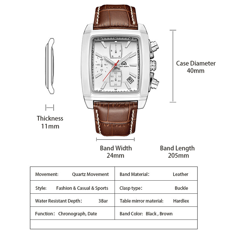 Artesanato corações marca relógio masculino multi-função de couro esportivo criativo retangular masculino relógios reloj hombre relógio luminoso 2020