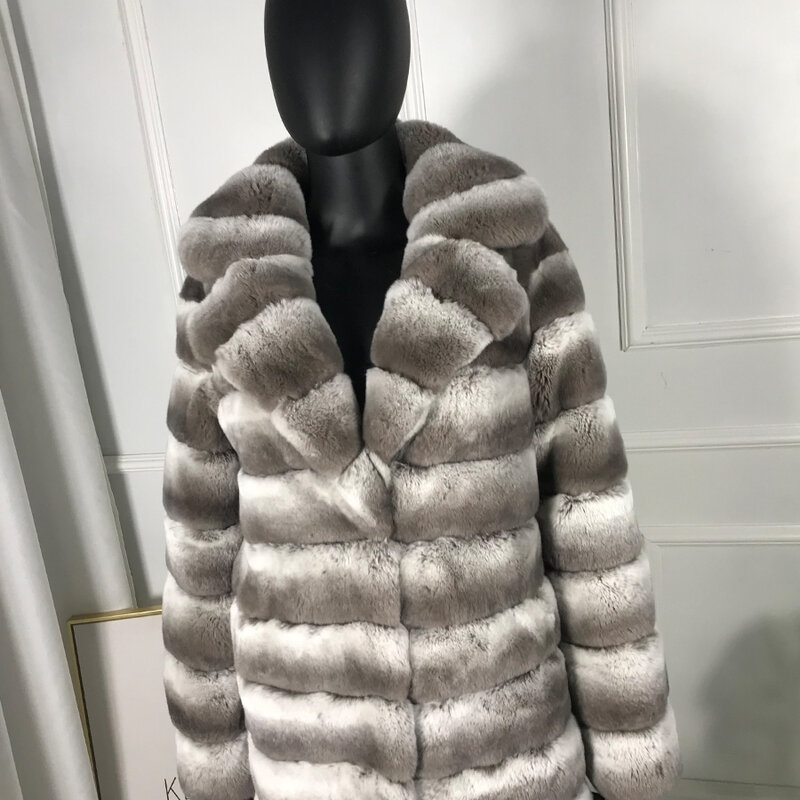 CNEGOVIK-Chaqueta larga para mujer, abrigo de piel de conejo Rex Real, abrigo cálido a la moda, ropa de invierno, envío rápido