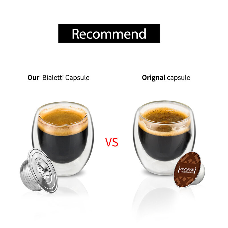 iCafilas Refillable Capsules For Bialetti  Stainless Steel Reusable Pod Crema Espresso Maker Tamper