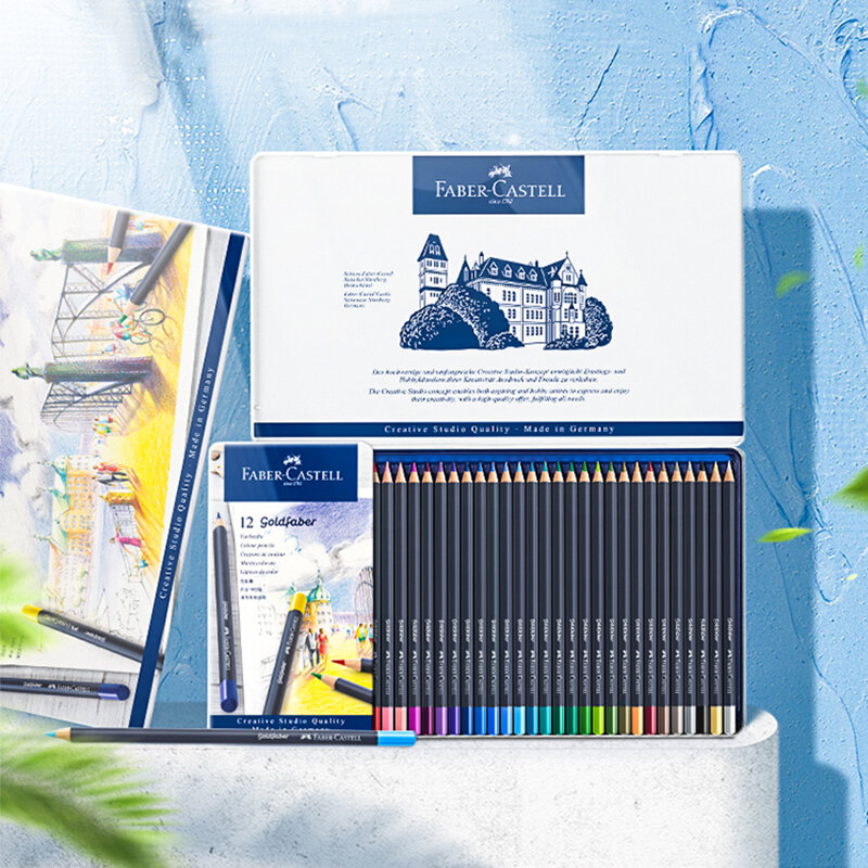 Faber castell 1147 lápis de cor oleosa, caixa azul de ferro, 12/24/36/48 cores, lápis de cor profissional, suprimentos para arte