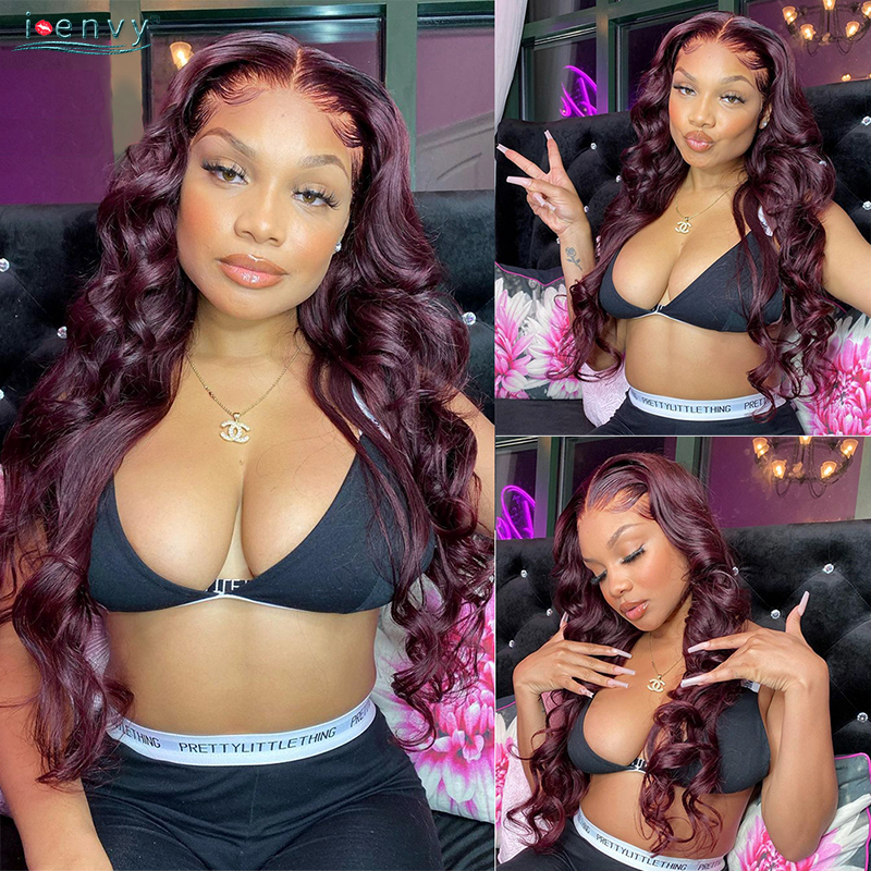 13x6 99J Burgundy Lace Front Wig Body Wave Colored Transparent Lace Wig Peruvian 13x4 Lace Frontal Wig Human Hair Wigs Red Wigs