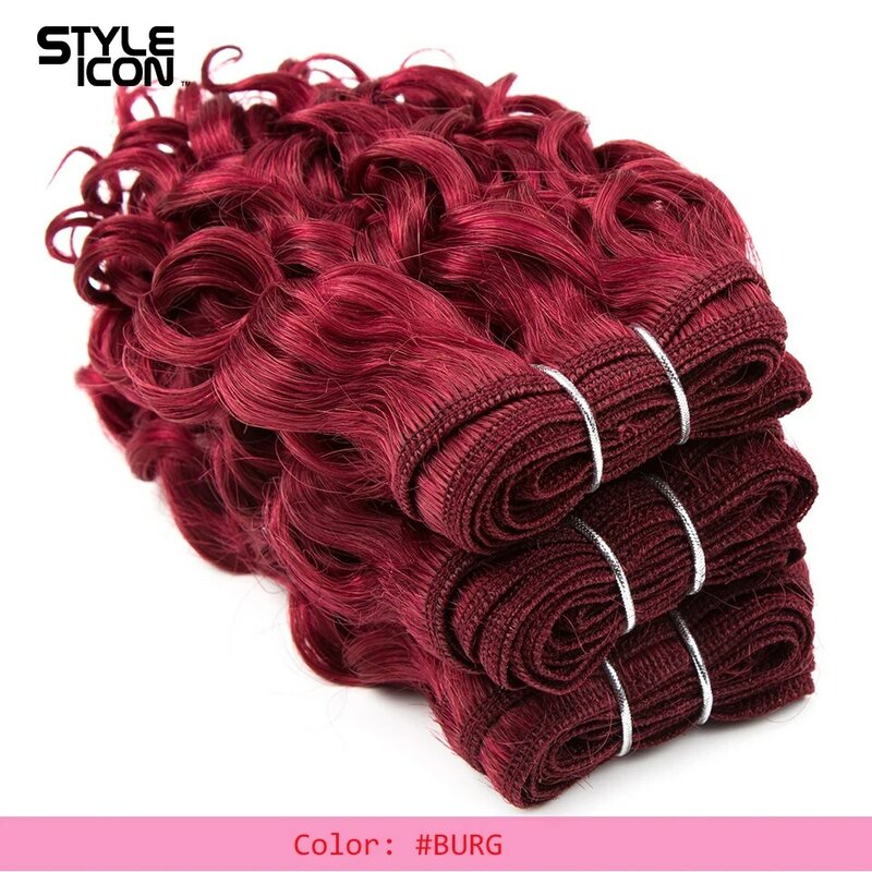 Styleicon Precolored 5 Pcs Sparkle Curly Hair Bundles With Closure Set Pack 158G Eight Colors Options #2 P1B-30 P4-30 99J Burg