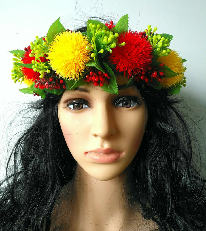 Cor misturada frete grátis ch0335b 30 pçs/lote 65cm 3 cores plástico lehua bandana haku feminino usar acessórios de cabelo hawaii flor