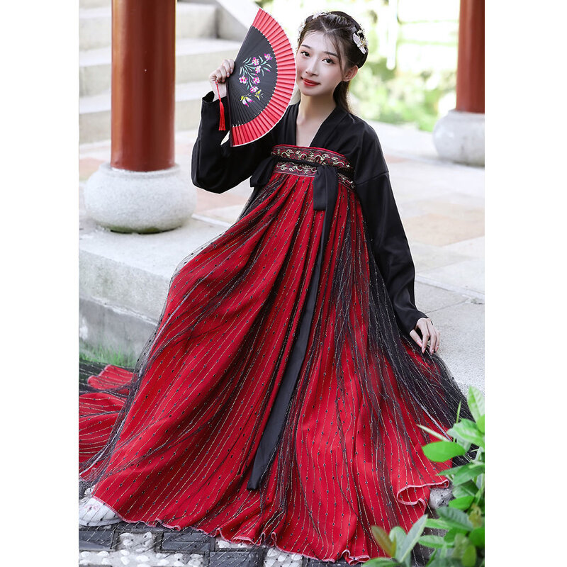 Setelan Cina Populer Wanita Kostum Putri Gaun Dinasti Tang Tradisional Rakyat Hanfu Pakaian Tari Wanita Oriental Ukuran Plus Gadis