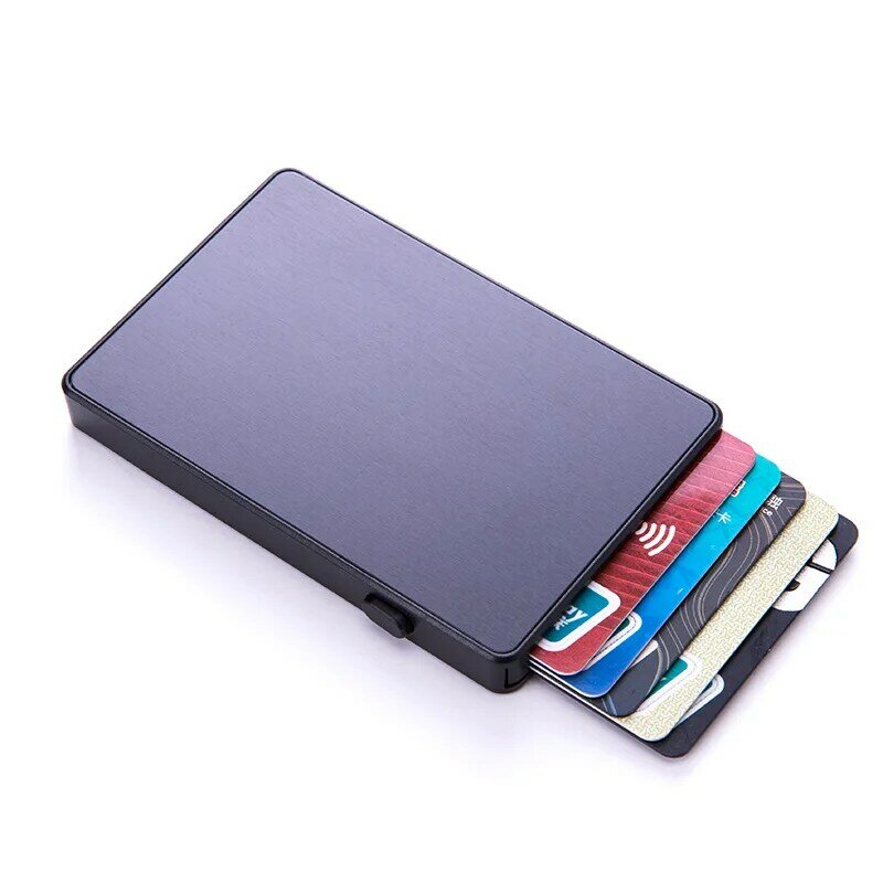 Porte-cartes RFID Pop-up automatique créatif, boîte en aluminium et métal Ultra-mince pour cartes d'identité, 2021