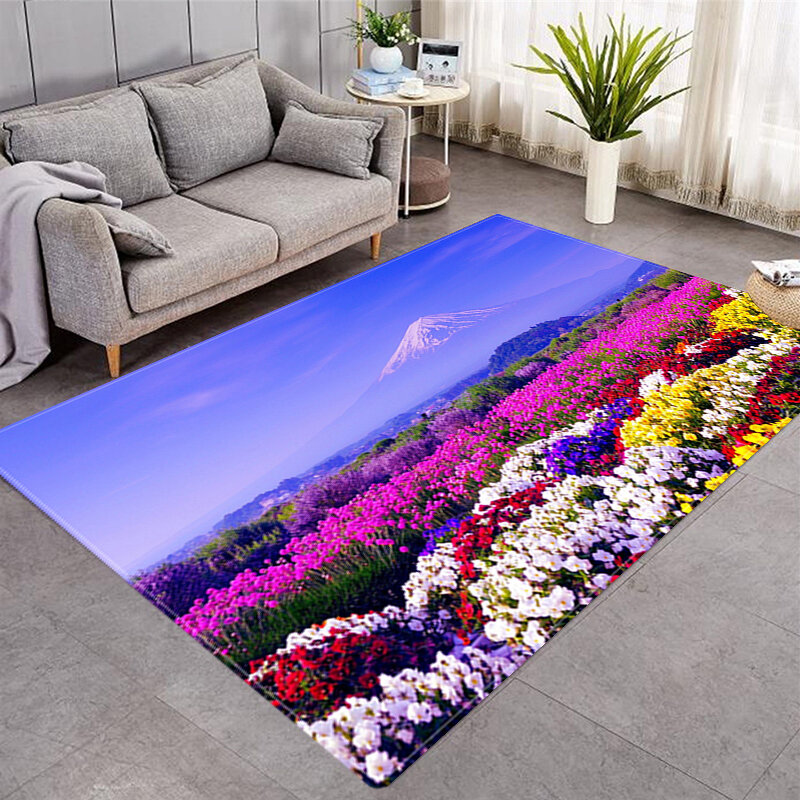 Karpet bergambar pemandangan alam, karpet kecil rumah tangga ruang tamu motif warna 3D dekorasi ruang lanskap anti selip dapat dicuci