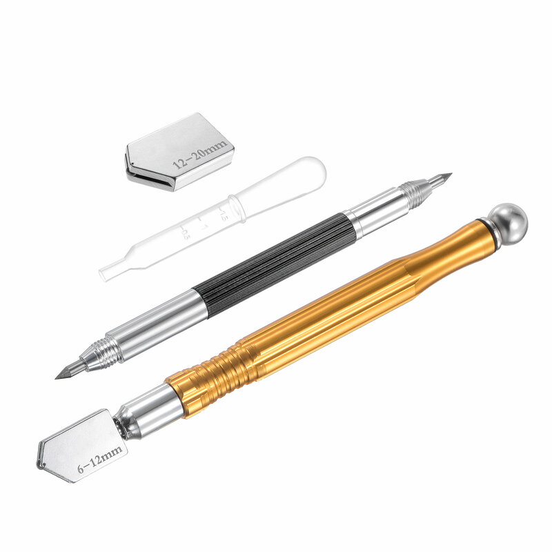 Uxcell juego de herramientas de corte de vidrio, punta de carburo estilo lápiz, mango de aleación de aluminio con hoja de repuesto de 12-20mm, 6-12mm