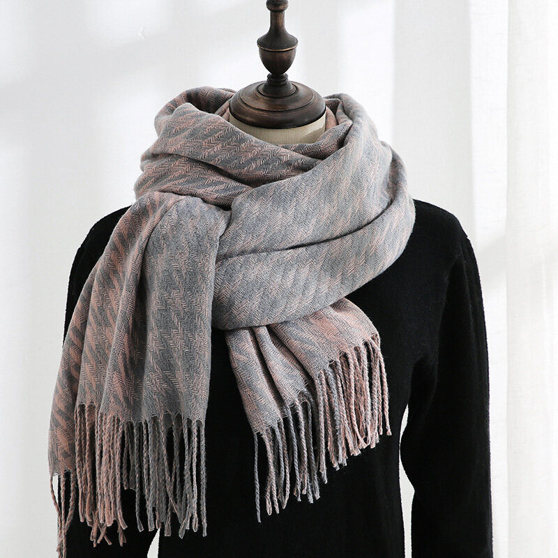 Женский зимний теплый длинный шарф из искусственного кашемира с рисунком «гусиная лапка»