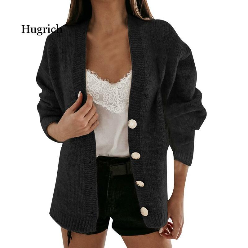 2020 New Autumn Women Knit Cardigans Sweaters Solid V Neck Loose Knitwear Single Breasted Jacket Coat Tops Cardigan Outerwear
