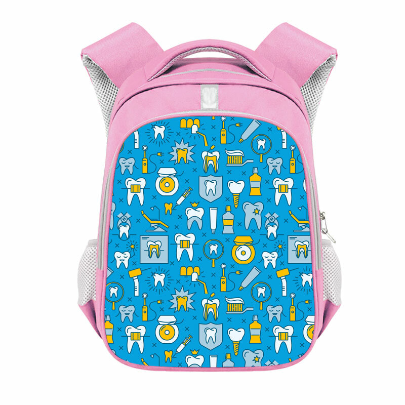 Cartoon Tooth Pattern Backpack 16 Inch Teenagers Toothbrush Tooth Fairy Children School Bag Large Capability Rucksack Bookbags