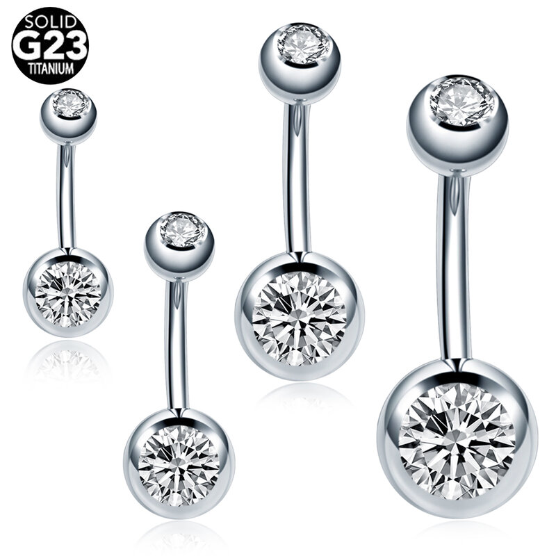 10Pcs /Lot 14G Titanium Navel Piercing Externally Threaded Belly Button Rings Double Gem Cubic Zirconia Pircing Umbigo Jewelry