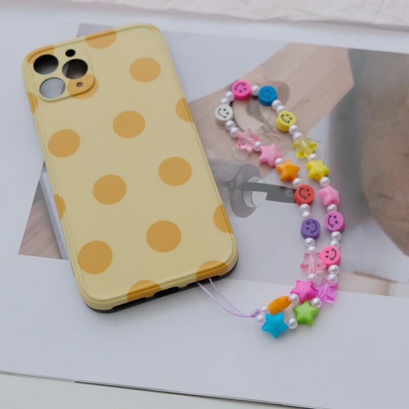 Nowe modne damskie paski na telefon kolorowe owoce gwiazdy litery zroszony Slogan miękkie ceramiczne łańcuszki dodatki do telefonów komórkowych