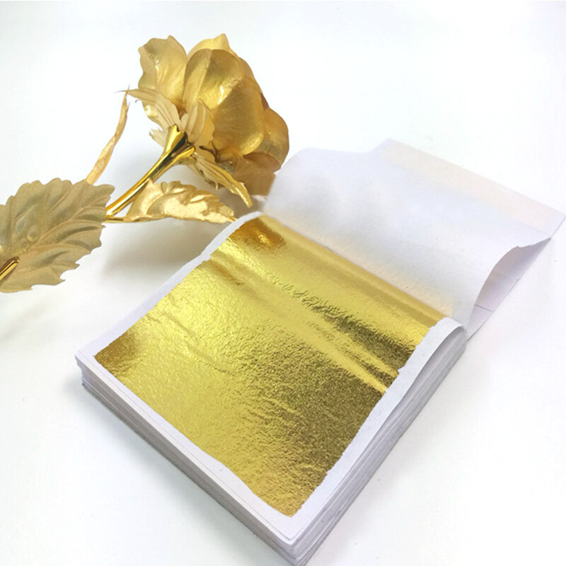 9x9cm 100 hojas prácticas K oro puro brillante hoja para dorar Funiture Lines pared manualidades decoración dorada