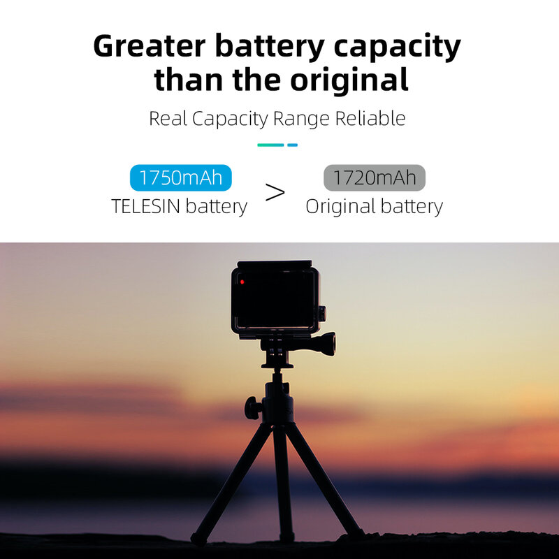 Telesin para gopro 9 bateria de substituição 1750mah bateria para gopro hero 9 preto acessórios da câmera ação