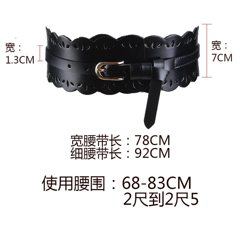 Cinturón de piel de vaca auténtica para mujer, cinturón con ancho hueco, decoración de moda, negro, rojo y gris, 67-82CM de ancho, 7CM