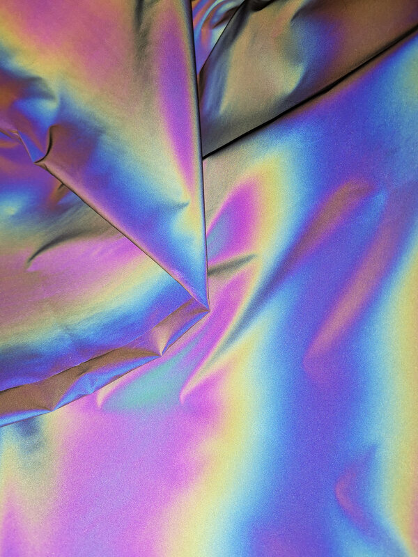 140Cm Regenboog Reflecterende Stof Kleurrijke Reflecterende Magische Gradiënt Kleur Maken Voor Kleding Windjack Kledingaccessoires