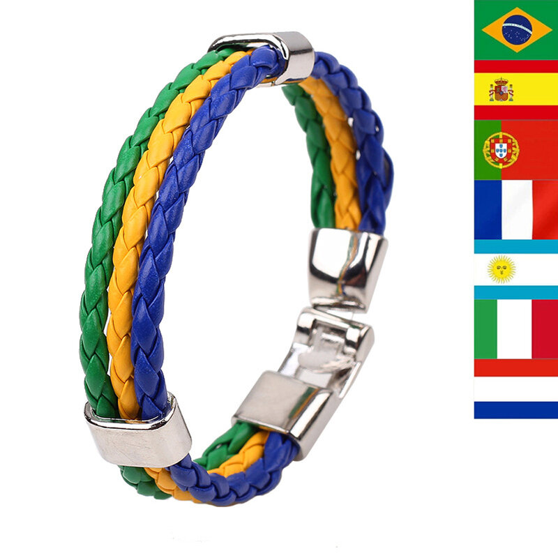 Bracelet en cuir tressé unisexe de l'équipe nationale d'italie, France, russie, drapeau National, corde, surfeur, cadeau d'amitié