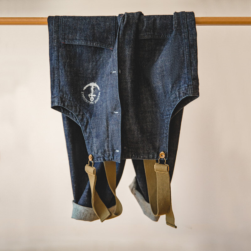 Tuta di Jeans Vintage tuta da uomo pantaloni da lavoro Cargo salopette larghe salopette di Jeans a punto contrasto pantaloni a punto