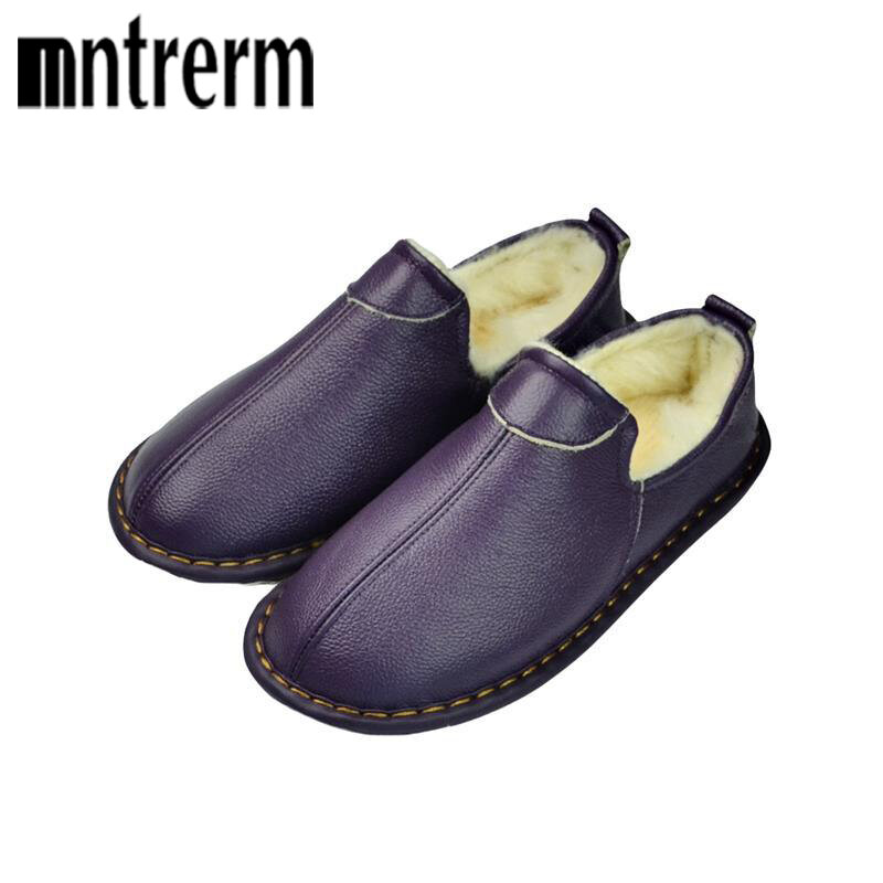 Mntrerm-男性と女性のための綿の革の靴,暖かい屋内靴,滑り止め,ウール,冬のファッション