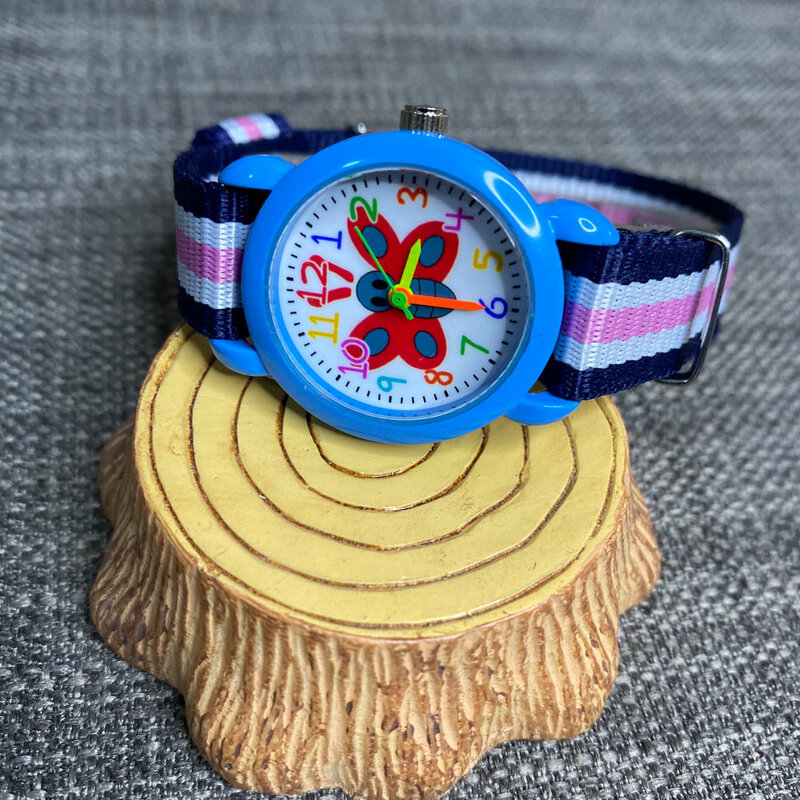 2021 neue Bunte Casual Leinwand Band Cartoon Schmetterling Quarz Uhr Nette Mädchen Schüler Leucht Handgelenk Uhren Geschenk Uhren