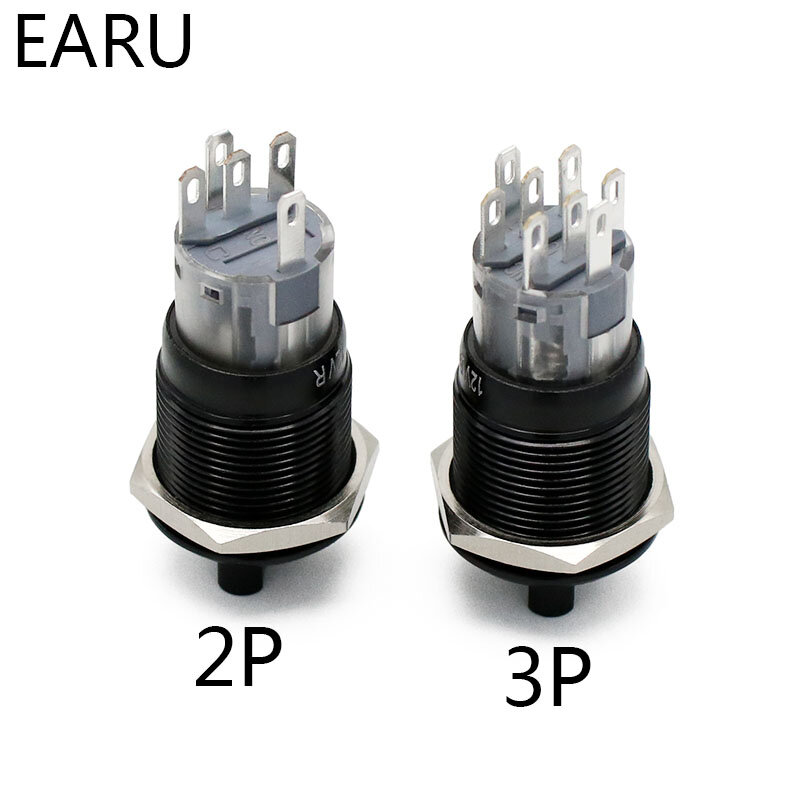 19mm Black Self-return Momentary Self-locking Fixation Waterproof DPDT Illuminated Metal Selector Rotary Switch 2/3 Position LED