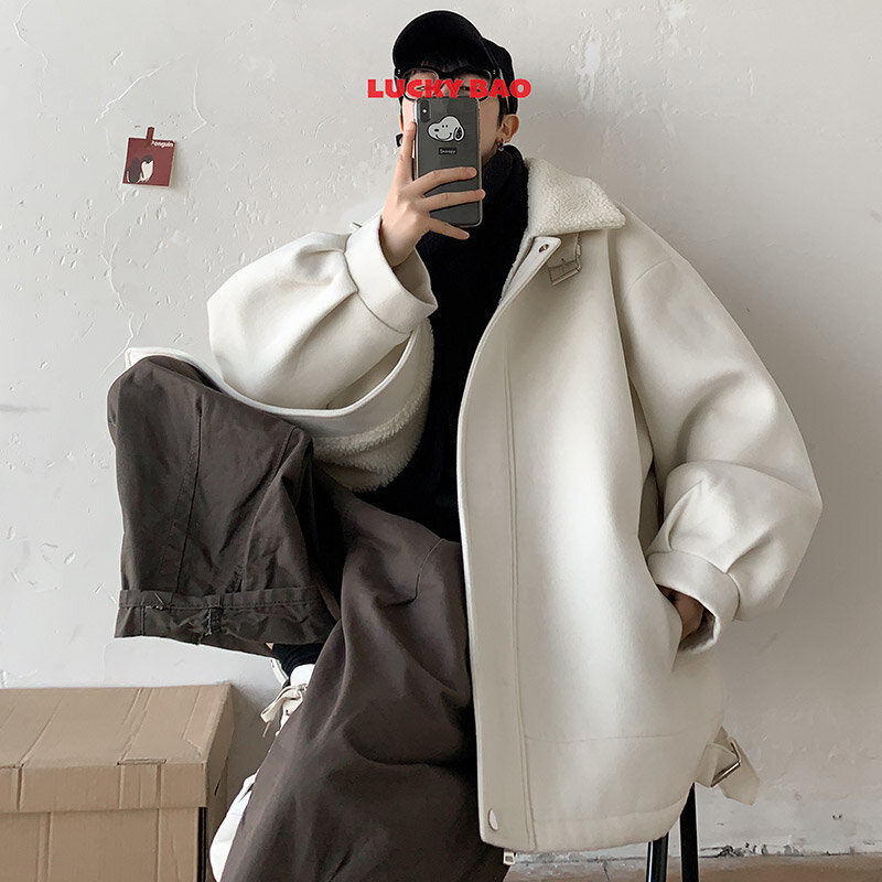 Casaco de pele de cordeiro dos homens de pelúcia engrossado algodão casaco coreano moda inverno algodão casaco bonito