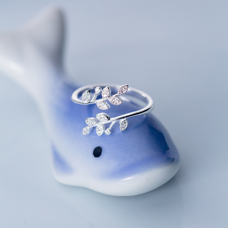 DIEERLAN Persönlichkeit Neue Kristall Blatt Ringe Für Frauen Hochzeit Schmuck Einstellbare Antike Finger Ring Anillos