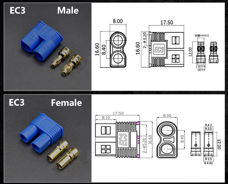 Masculino e feminino banhado a ouro T-Plug Battery Connector Kit, Banana Plug, RC Parts, XT60, XT90, EC2, EC3, EC5, EC8, 2, 5, 10Pair