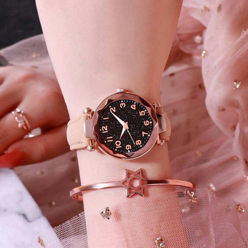 Relógios femininos céu estrelado, moda, relógios de pulso de quartzo, senhoras, relógios de pulso de ouro de luxo, top, relógio feminino 2019, dropshipping