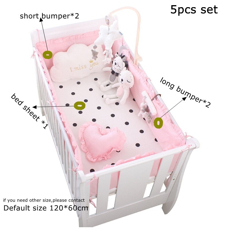 5pcs Set Crib Bumpers +Fitted Bed Sheets Baby Cotton Cot Bumper Children Barrier For Bed Toddler Children's Room Beds Bedding