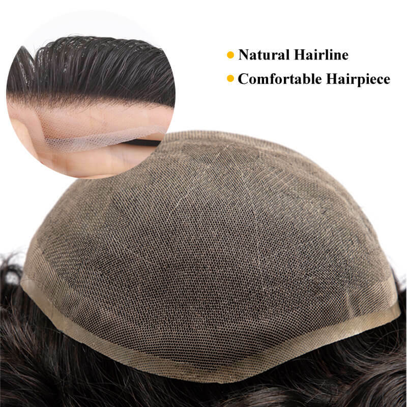 Male Hair Prosthesis French Full Lace Base Man Wig Breathable Men's Capillary Prothesis 6" Wig For Men Lace Hair Replacement