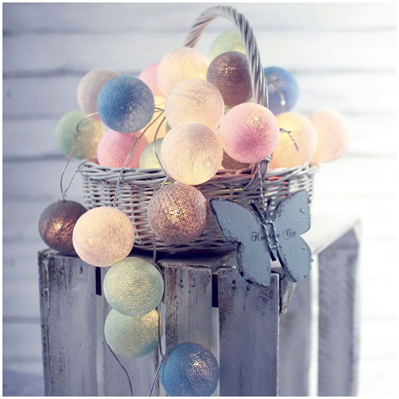 Garland Cotton Balls String Lights USB Battery Powered 6CM 40 Cotton Ball Light Chain Fairy Holiday Lights Birthday Party Gifts