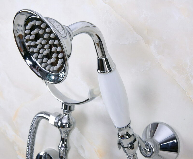 Grifo de bañera montado en la pared, grifería cromada pulida, estilo telefónico, mezclador de agua para ducha de baño con ducha de mano zna227