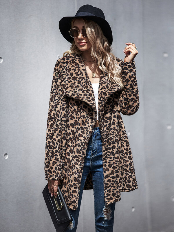 2022 grosso inverno feminino casual elegante casaco de pele do falso leopardo casaco quente cardigan feminino casacos de pelúcia moletom outerwear