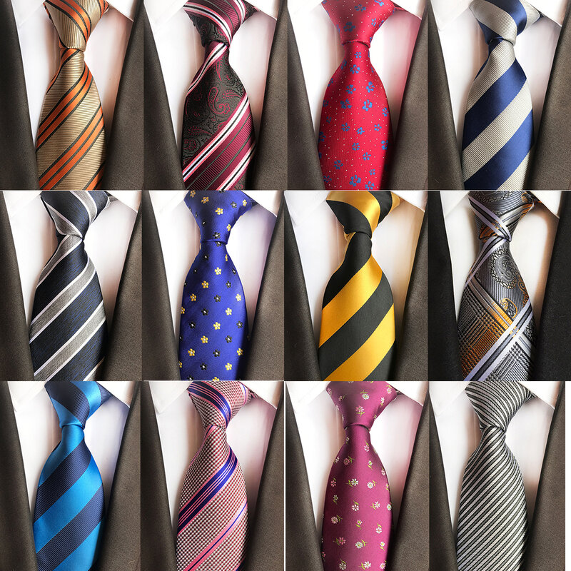 GUSLESON-Corbata de seda Jacquard para hombre, corbata de 8cm con diseño clásico a rayas, para negocios, boda, fiesta, corbatas formales para el cuello, regalos