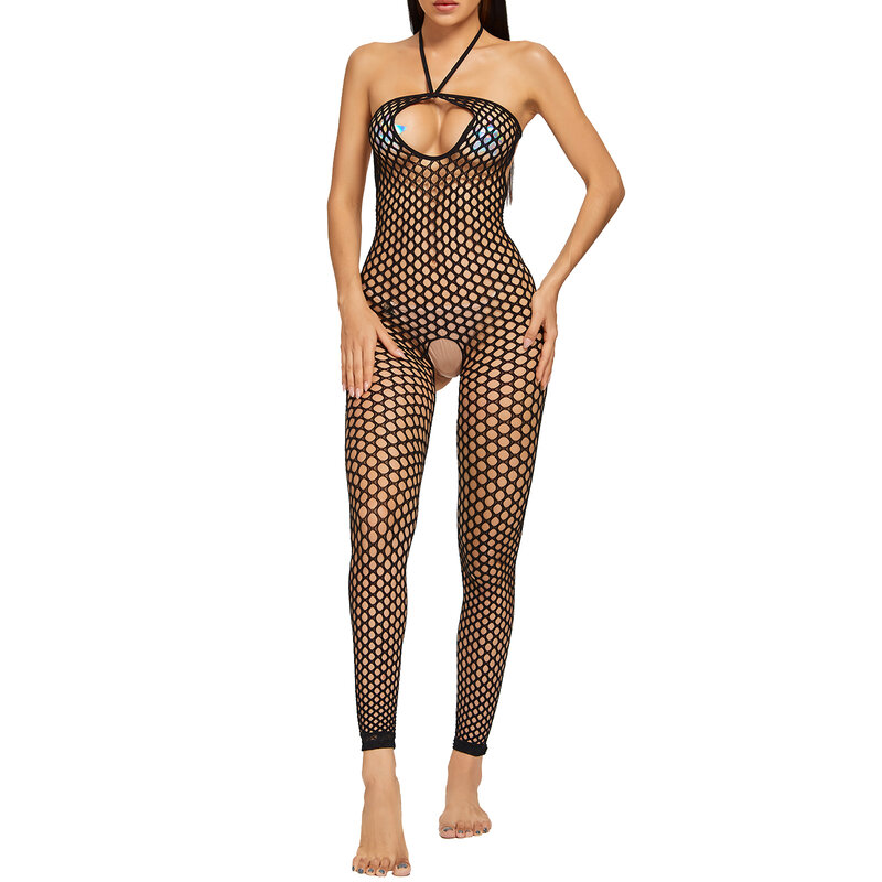 ผู้หญิงเซ็กซี่ Hollow Out Fishnet Bodysuit Crotchless Bodysuit ชุดนอนชุดชั้นในดูผ่านตาข่าย Leotard Bodystocking