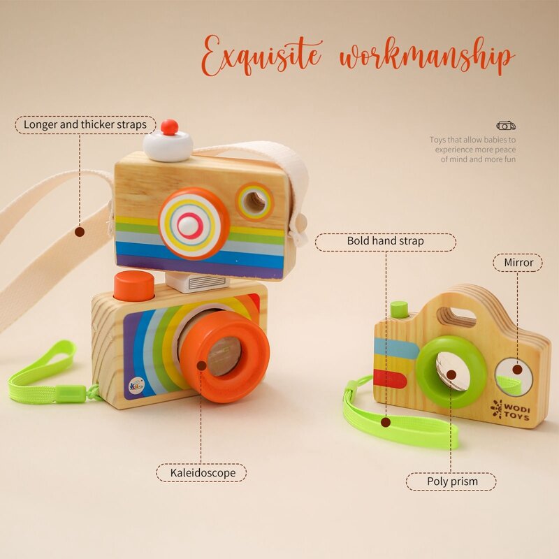Drewniana moda aparat dziecko zabawki wisiorek dziecko blok zabawki Montessori dla dzieci drewniane prezenty DIY prezent opieki zabawki na zewnątrz
