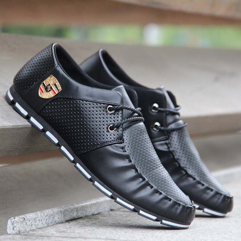 Men's leather casual shoes 2020 men's fashion flat bottom breathable non-slip sports driving shoes