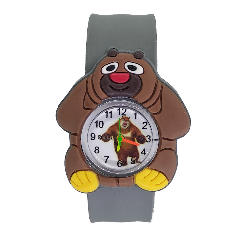 Relógio de pulso infantil fofo de urso, de borracha de quartzo, para meninos e meninas, estudantes, infantil