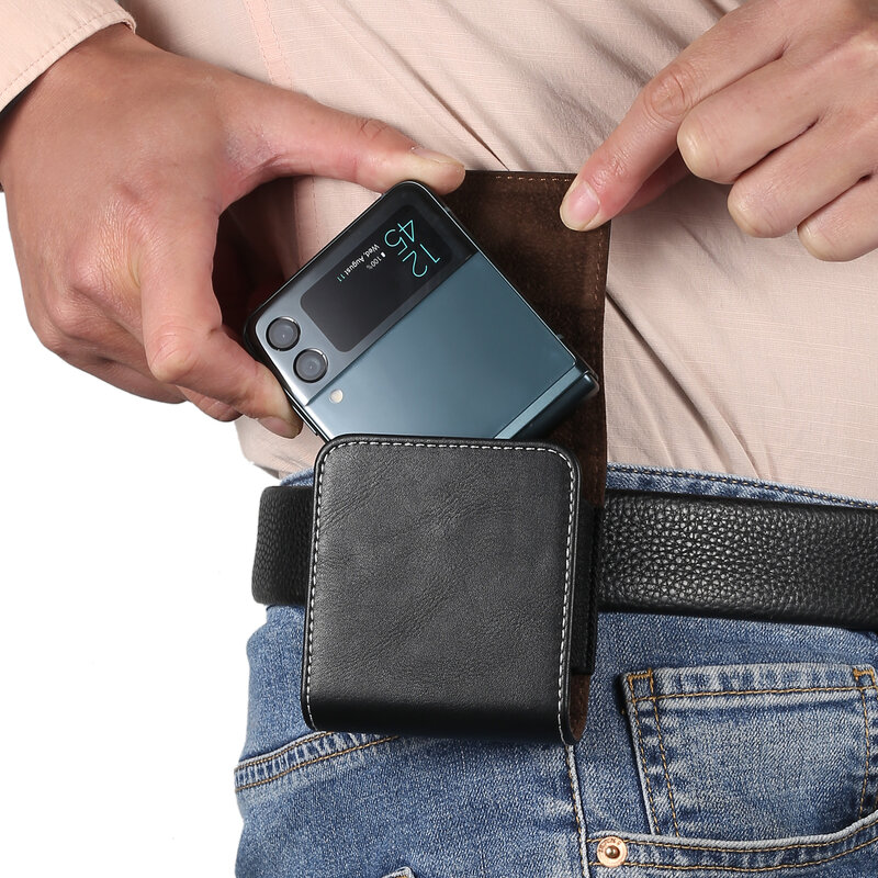Fashion Belt Clip PU Leather Flip Case For Samsung Galaxy Z Flip 3 4 Flip4 Flip5 5G Folding Cover