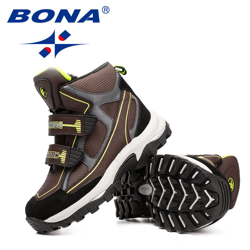 BONA 2022 New Designers Winter Snow Warm Boots Children Plush High Top Hiking Shoes Boys Sneaker Rubber Anti-Slip Footwear Girls