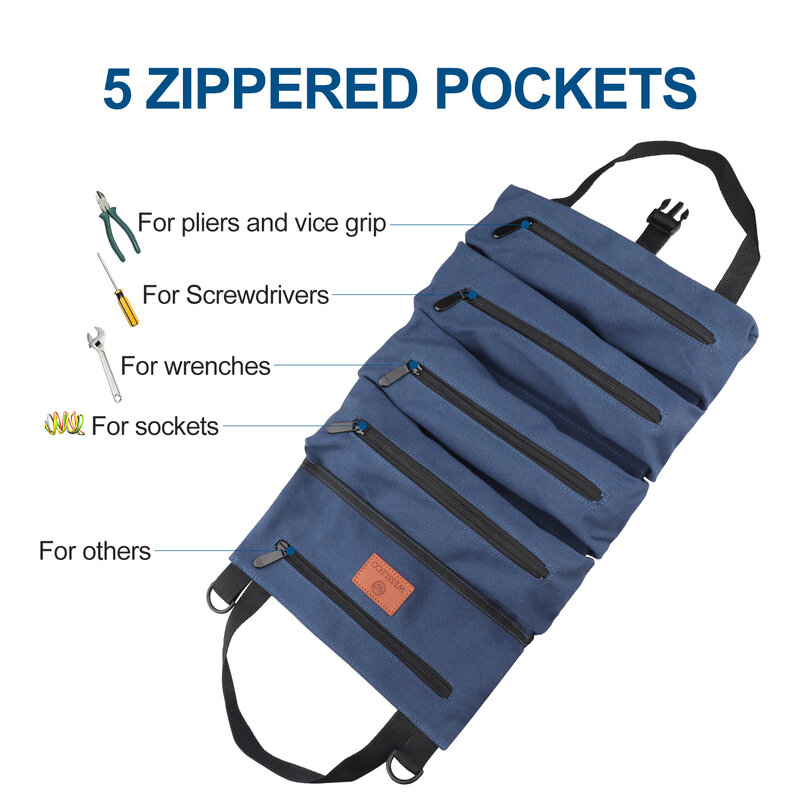 WESSLECO Roll Up Multi-Purpose Wrench Screwdriver Organizer Tool Hanging Zipper Carrier Tote Bag