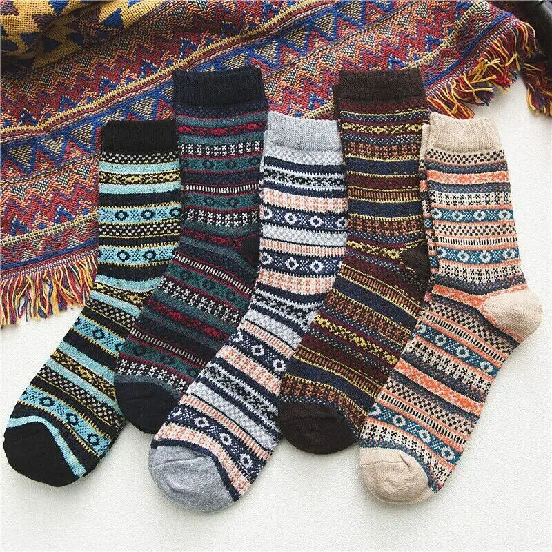 5 Pairs/Set  Retro Womens Mens Winter Thermal Socks Snow Velvet Boots Warm Soft Wool Thick Nordic Sock  Sleep  Socks