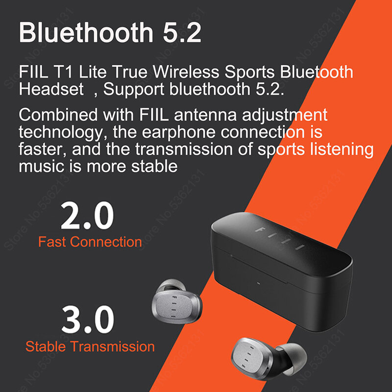Fiil-fones de ouvido sem fio, esportivo, compatível com bluetooth 5.2, à prova d'água, redução de ruído, para corrida