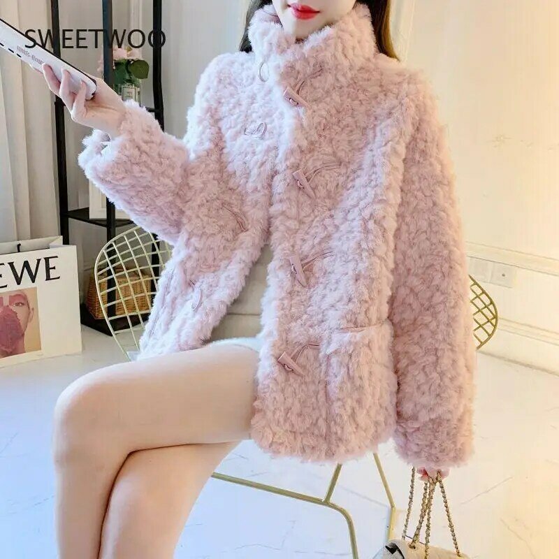 Women's Lamb Fur Coat Women Thickened Loose Western Style Stand Collar Tide Luxury Loose Lapel Coat Thick Warm Oversized Plush
