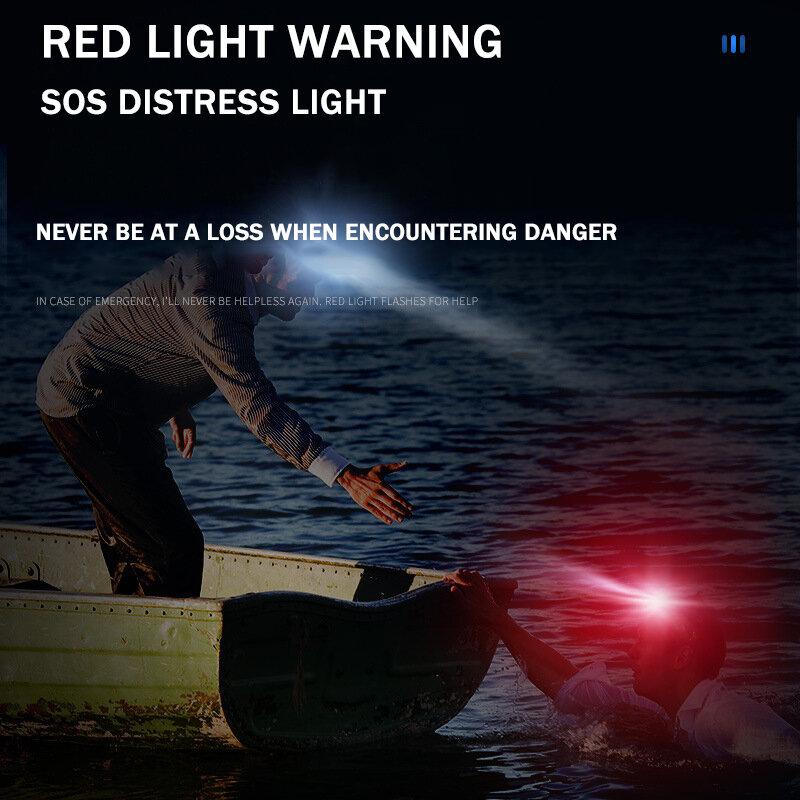 Três-sensor de luz farol xpg alto poderoso farol usb recarregável cabeça impermeável ao ar livre lanterna de acampamento peixe