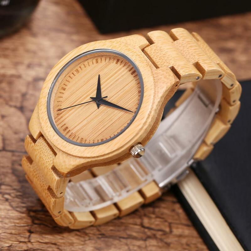 Japoński gorący zegarek moda męska okrągła tarcza bambusowa opaska motylkowa brak numeru analogowe zegarki kwarcowe zegarek na prezent dla mężczyzn