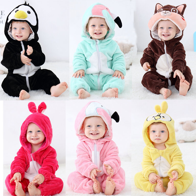 Baby Cartoon Romper Newborn Hooded Inflant Clothing Boy Girl Pajamas Animal Onesie Jumpsuit Pikachu Costume Flannel Baby Rompers