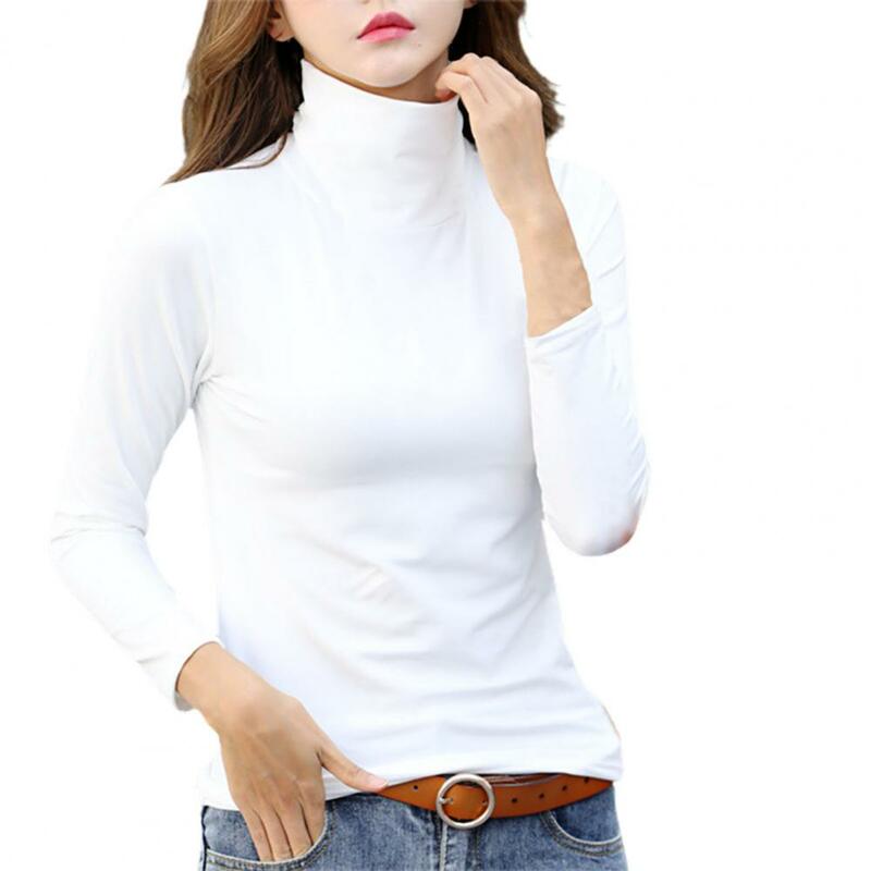 Blusa térmica de cuello alto para mujer, Jersey ajustado de felpa, Color liso, para otoño, 2021