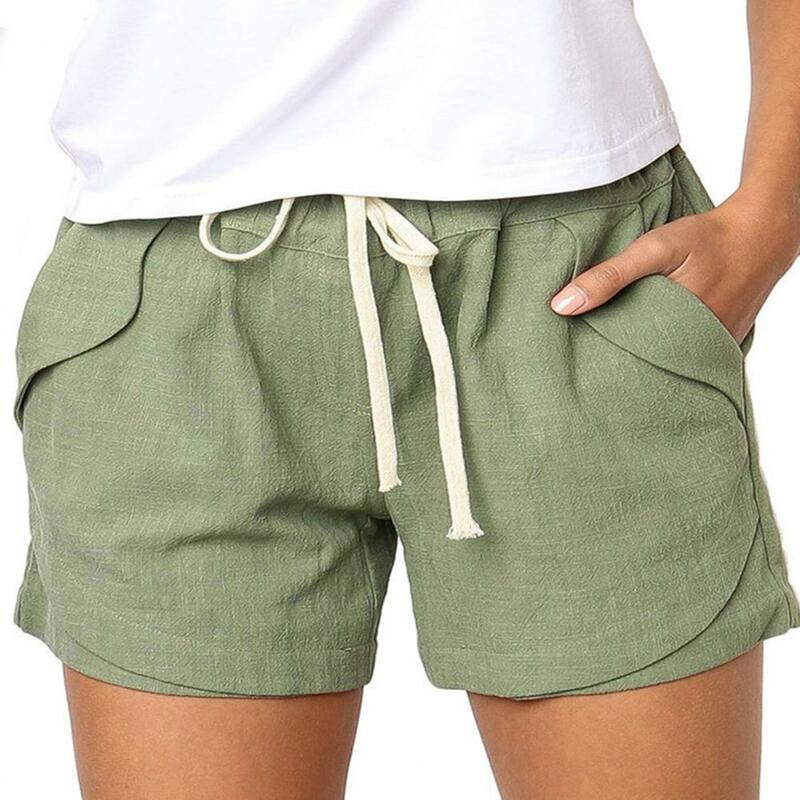 Pantalones cortos holgados de verano para mujer, Shorts informales con cordón y cintura elástica, Color sólido, para playa